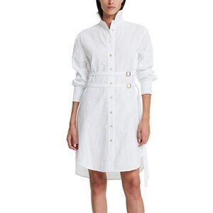 New Sies Marjan Silvia Crinkled Poplin Belt White Midi Shirt Dress NWT Size 4